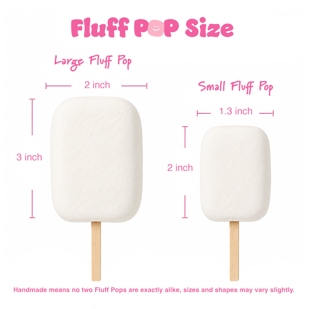Small and large gourmet marshmallow Fluff Pops shown side by side for size comparison
