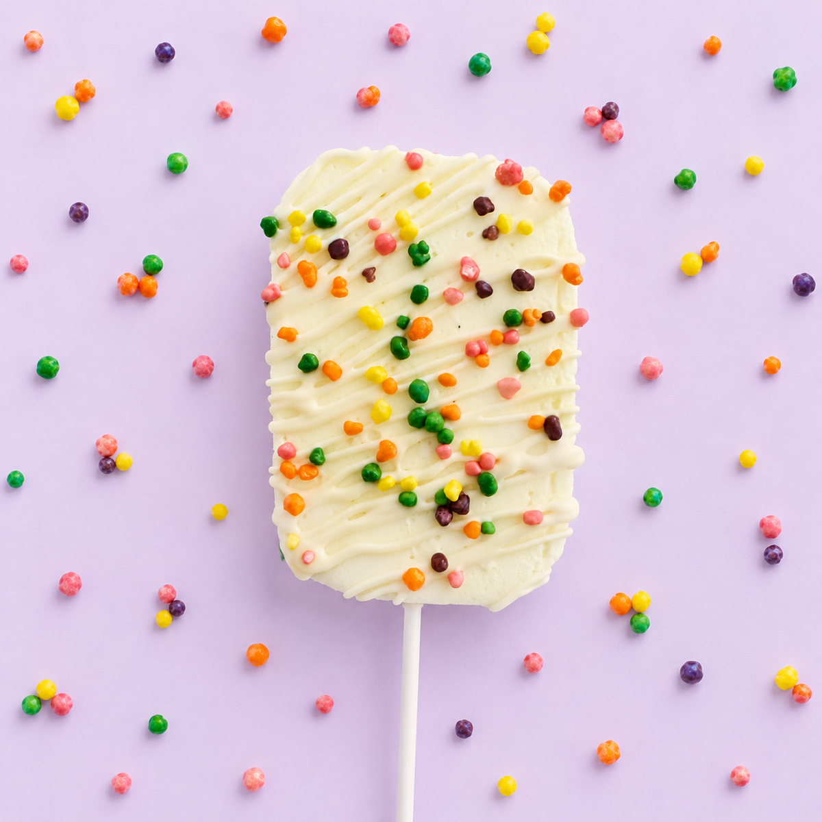 Rainbow Riot lemon vanilla gourmet marshmallow pop topped with colourful Nerds candy