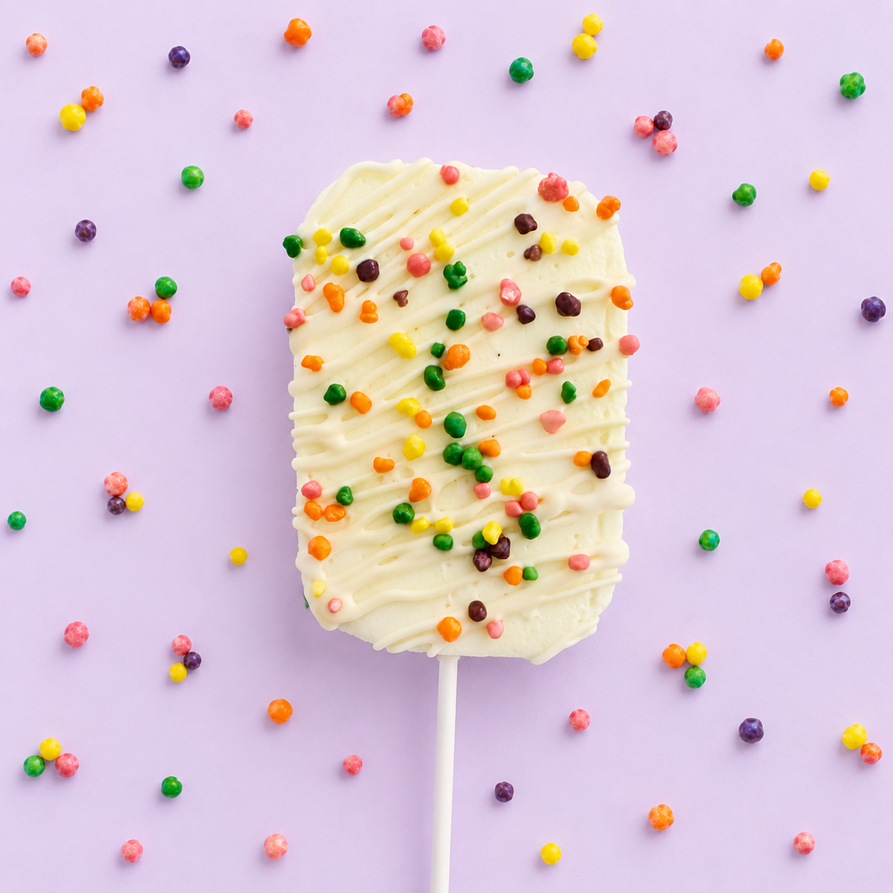 Rainbow Riot lemon vanilla gourmet marshmallow pop topped with colourful Nerds candy