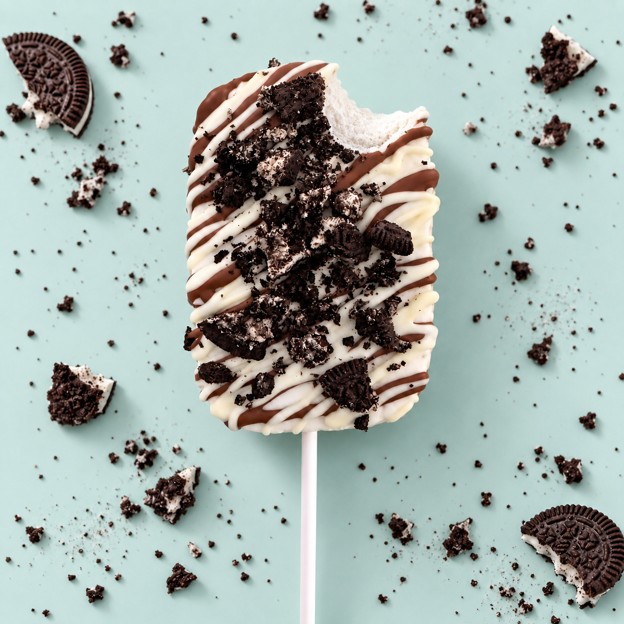 Cookie Chaos gourmet marshmallow pop with white chocolate, milk chocolate and cookie crumble